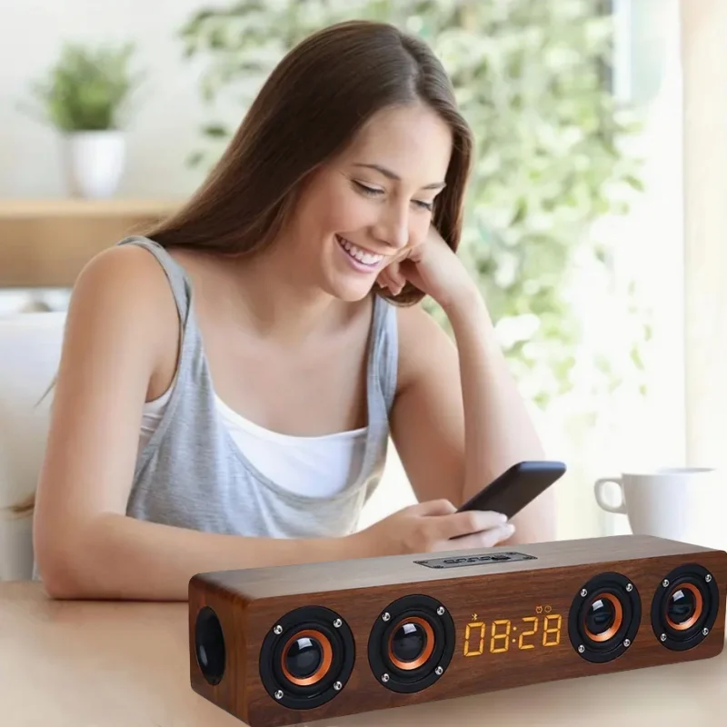 Drevené bezdrôtové reproduktor Bluetooth Outdoor Prenosné LED displej obrazovky FM Radio20W High-Power Subwoofer Music Center Caixa de Som