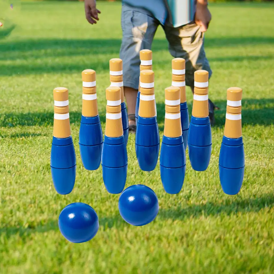 Drevené bowlingové súpravy korčule hračky Bowling Game rekvizity drevo 10 fliaš vonkajšie hračky