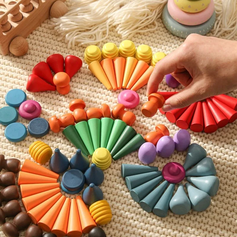 Drevené dieťa Montessori Hračky Kreatívne voľné diely hračky dúhové bloky konštruktor sada Nordic Sensory Toy Waldorf pre darček pre batoľa