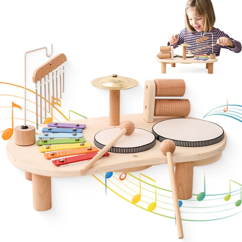 Drevené drevené Montessori hračky Bandstand Model odnímateľná sada mobilných bubnových detských puzzle učenia sa hračiek pre darček k narodeninám novorodencov