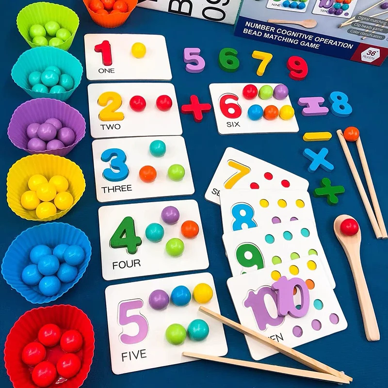 Drevené Montessori Clip Beads Hray Color Triedenie Zodpovedanie Vzdelávacie hračky pre deti pre deti Detské výcvik