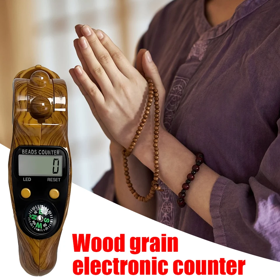 Drevené obilie Elektronická dekompresná pult counter prenosné LCD digitálne guľôčky pult pre meditáciu moslimskej modlitby