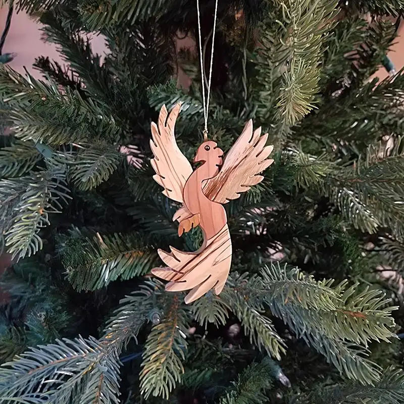 Drevené Phoenix Bird Vianočné stromčeky prívesok ručne vyrobený vták Silhouette výrezy prívesku s príveskami na tvar vtáka.