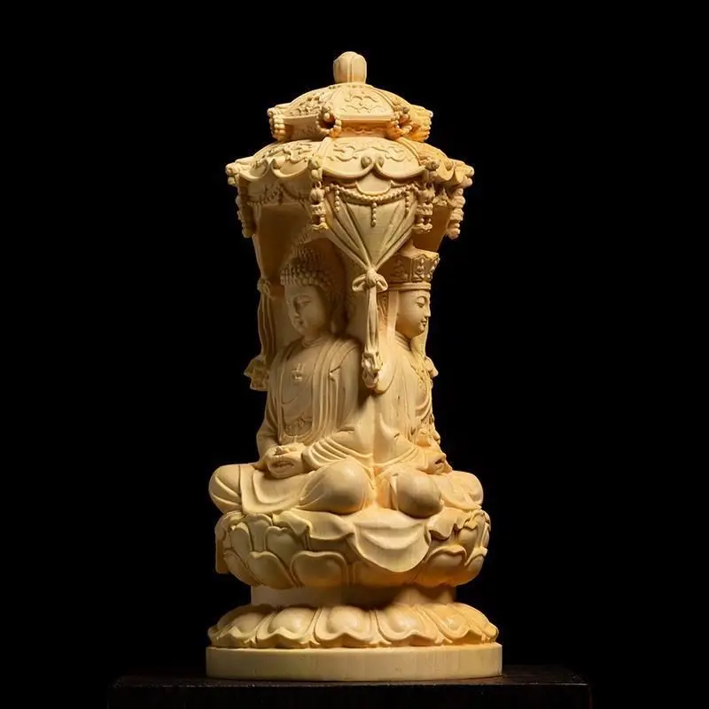 Drevené rezbárske tri sväté Tathagata guanyin bodhisattva ksitigarbha Buddha Buddha ornamenty Domáce ozdoby