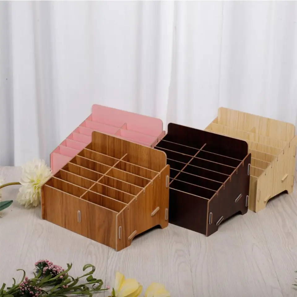Drevené viacbunkové mobilné telefónne úložisko Basket Desktop Storage a triedenie Basket Storage Storage Multifunkčný organizátor