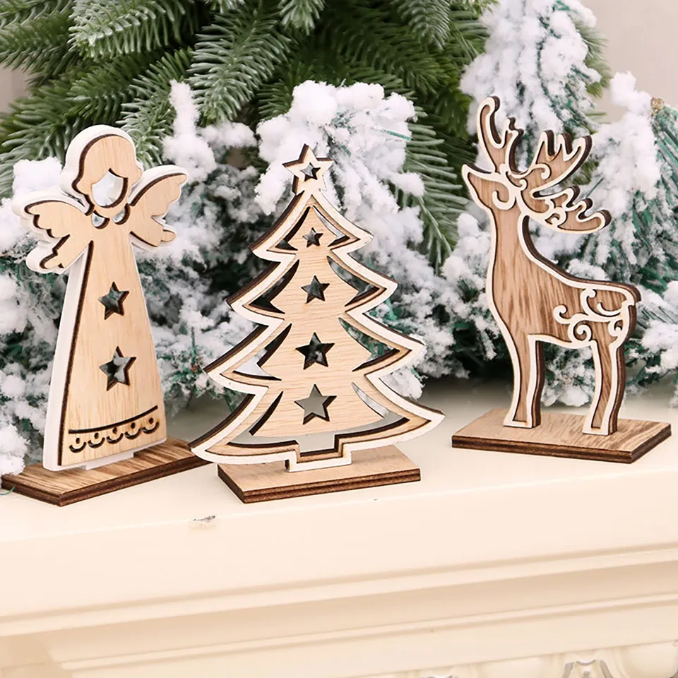 Drevené vianočné stromy Elk Vianočné ozdoby Roztomilé anjelské bábiky Drevené vianočné dekorácie 2023 Nový rok Darčeky pre deti Navidad