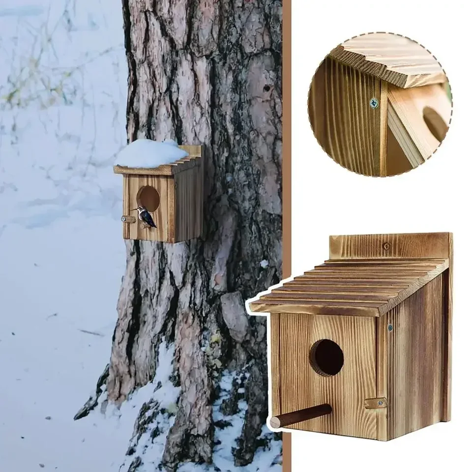 Drevené vtáčie dom vonkajší poveternostný papagáj Parrot Bird Birdhouse Chovná farba dekoratívne spací box skladovanie DIY hniezdo hniezda p4n0