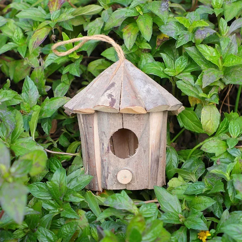 Drevené vtáčie hniezdo, záhrada Bird Nest, vnútorná dekorácia, malé papagájové potreby