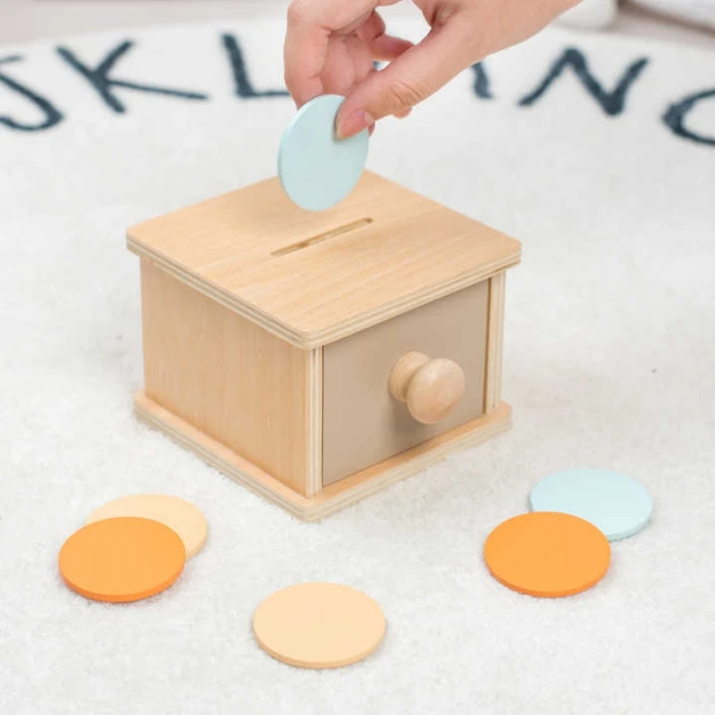 Drevené výučby AIDS Montessori Skoré vzdelávanie materská škola materská škola Coin Box Zásuvky hry Detské rozpoznávanie objektu Typ