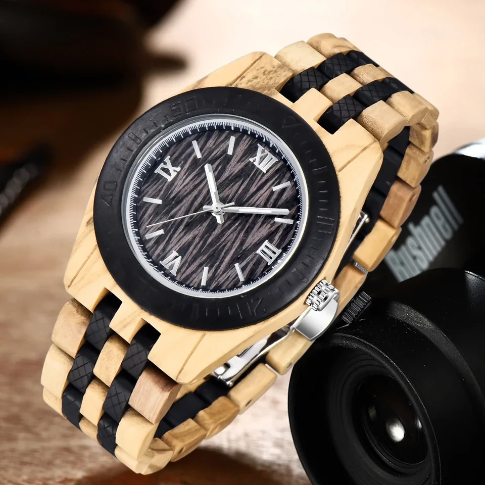 Drevené zápästie Watches Man Element Clock Prispôsobené výročie darček pre manželské drevené kremenné náramkové hodinky