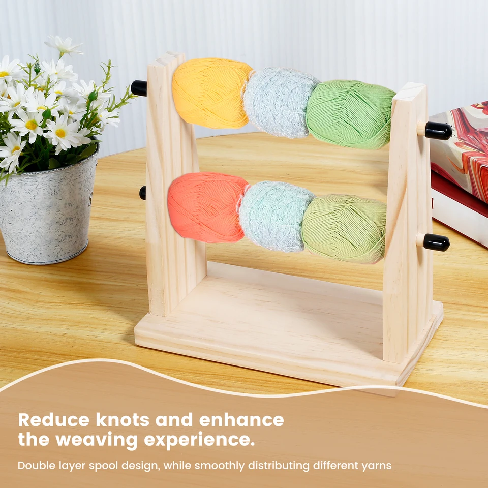 Drevený háčkovaný držiak priadze dvojvrstvová priadza držiak na priadze Spinner WOOL Ball Winding Tools Tools Rotation Spinner Šijacie príslušenstvo