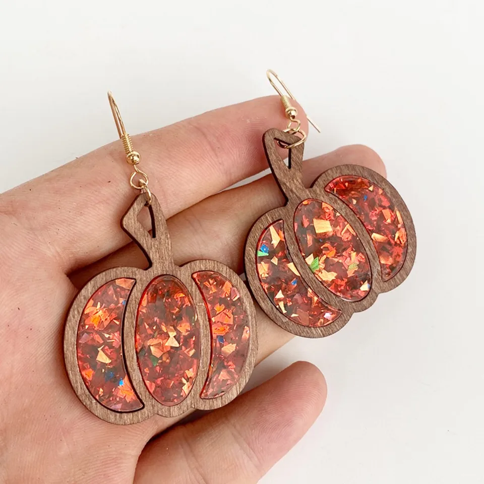 Drevo Halloween Pumpkin náušnice kvapky náušnice Vintage trblietavé akrylové náušnice priesvitné priehľadné náušnice náušnice náušnice