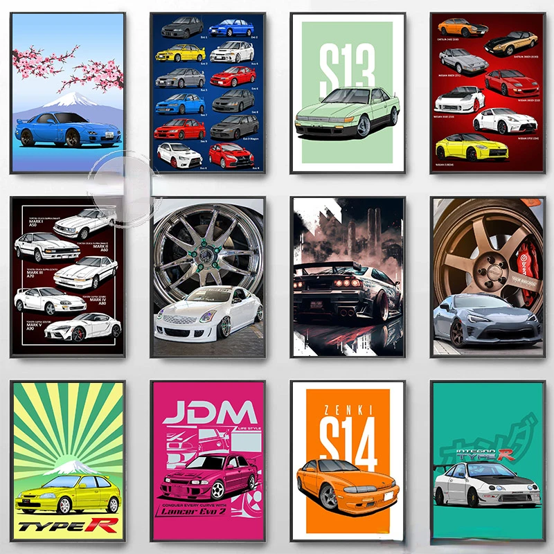 Drift auto nissan gtr rodina Silvia S13 Impreza WRX STI Skyline JDM Art Art Plaght Canvas maľba nástenné výtlačky