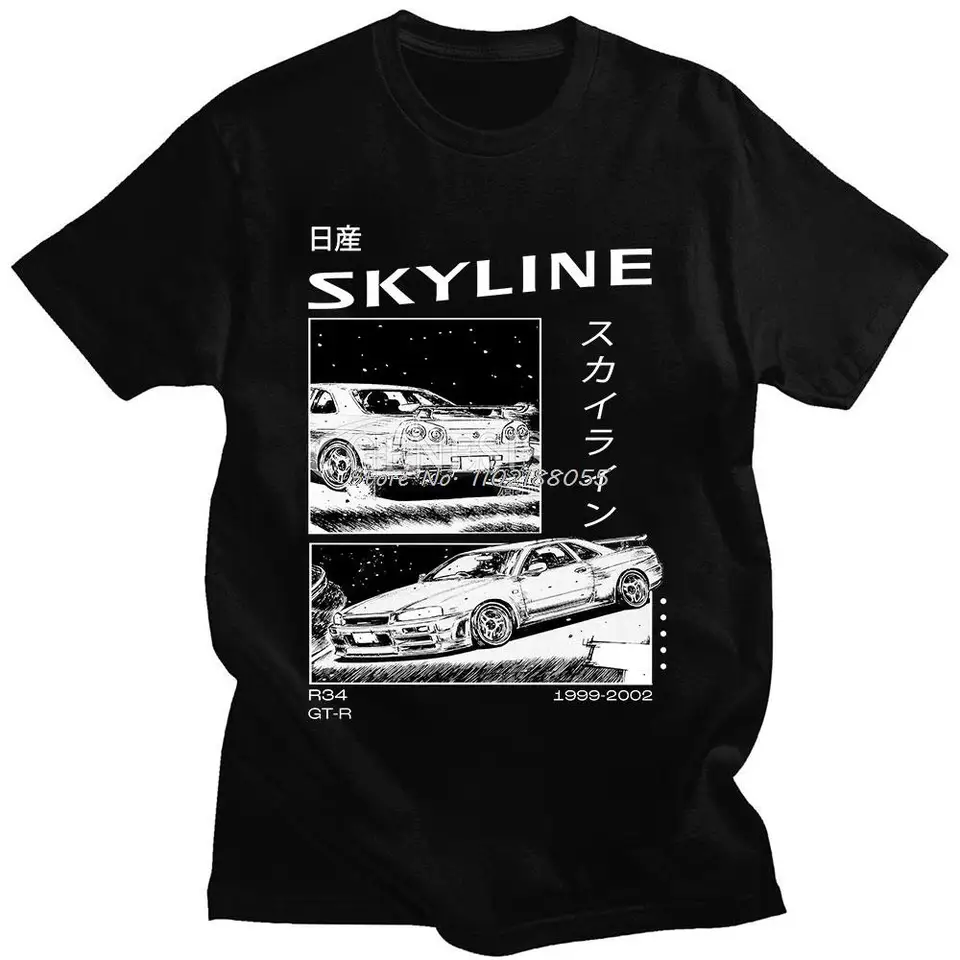 Drift japonský anime AE86 Počiatočné d obojstranné tričko O-Neck krátke rukávy letné neformálne unisex R34 panoráma GTR JDM T tričká