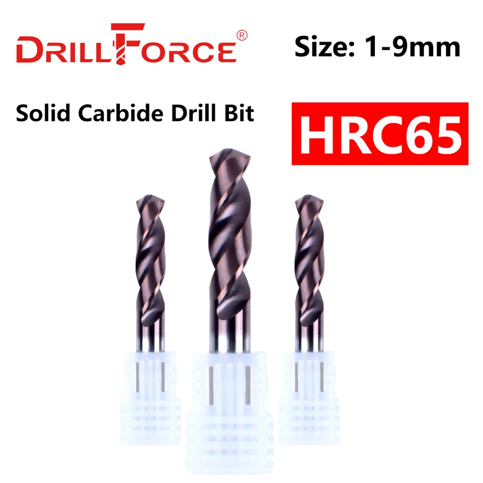 DRILLFORCE 1PC DIA. 1,0-9,0 mm HRC65 tuhé karbidové vŕtacie bity Bit Bit Bit Bit pre tvrdenú zliatinu Nástroj v nehrdzavejúcej oceli