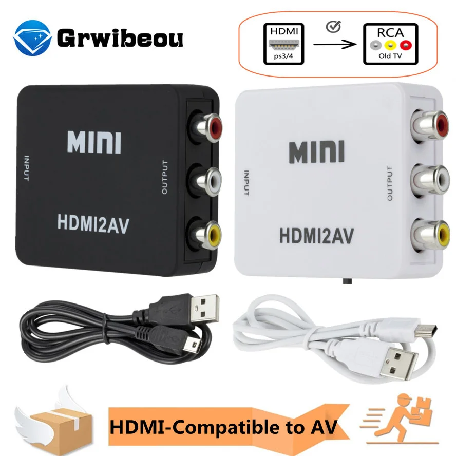 Drop Shipping HDMI-kompatibilný pre RCA Converter AV/CVSB L/R Video box HD 1080p HDMI2AV Support NTSC PAL Výstup RCA AV adaptér