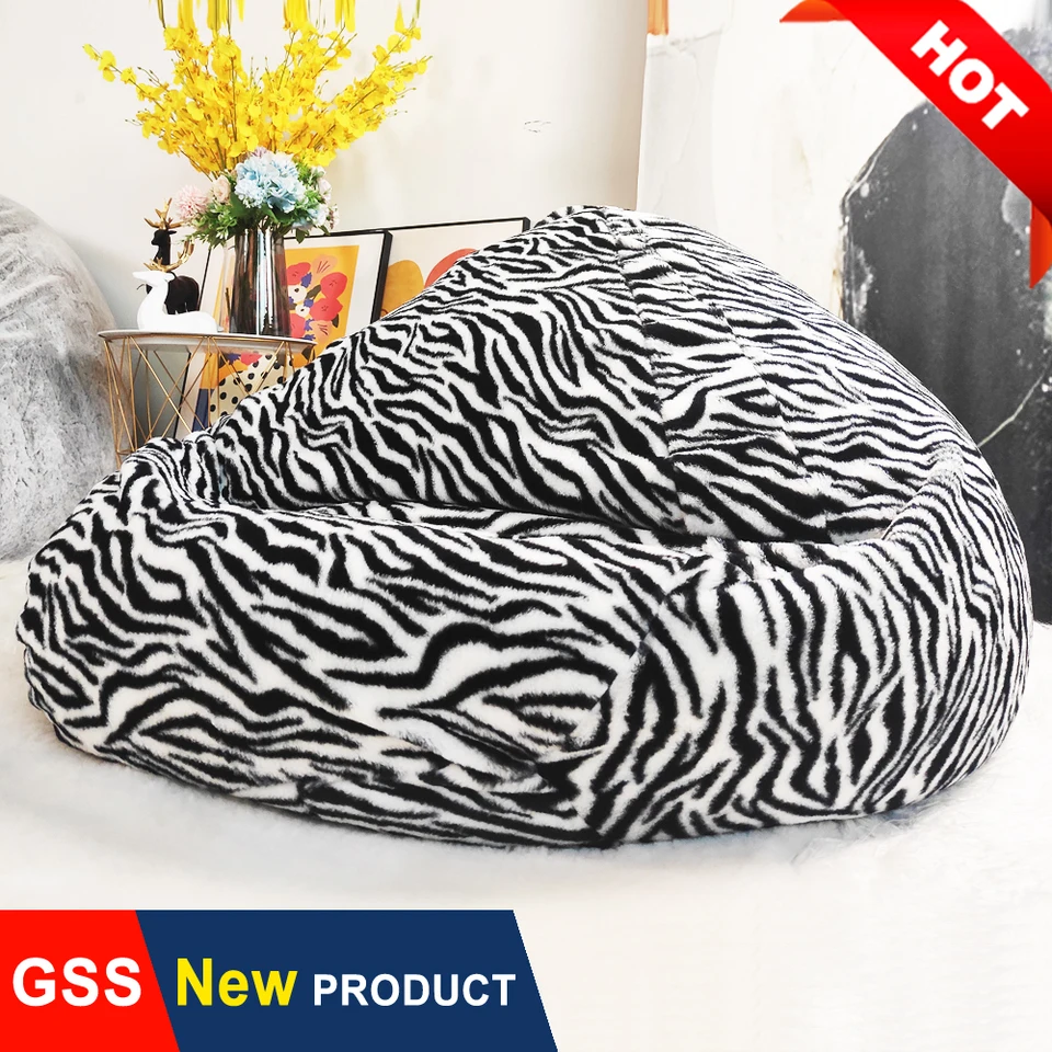 Dropshipping Dospelí deti roztomilé našuchorené zebra kožušinové sáčkové tašky pohovka Slipcover Coverule bez výplňového podlahového sedadla umývateľné veľké beanbag stoličky