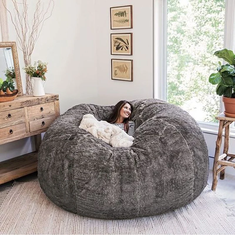 Dropshipping Nový obrovský obal na fazuľu vrecko Jemné pohodlné nadýchané kožušinové fazuľové vrecko na posteľ kusu vankúšiky Beanbag Cover