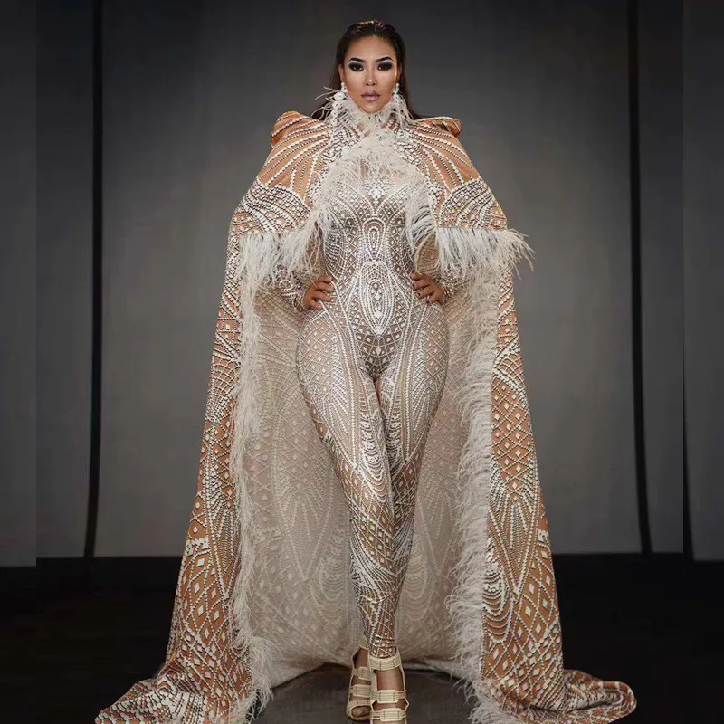 Dropshipping Women Men Singer Stage Dance Wear Party Prestupnosť s perom Long Cloak Evening Celebration Performance Performance Performance