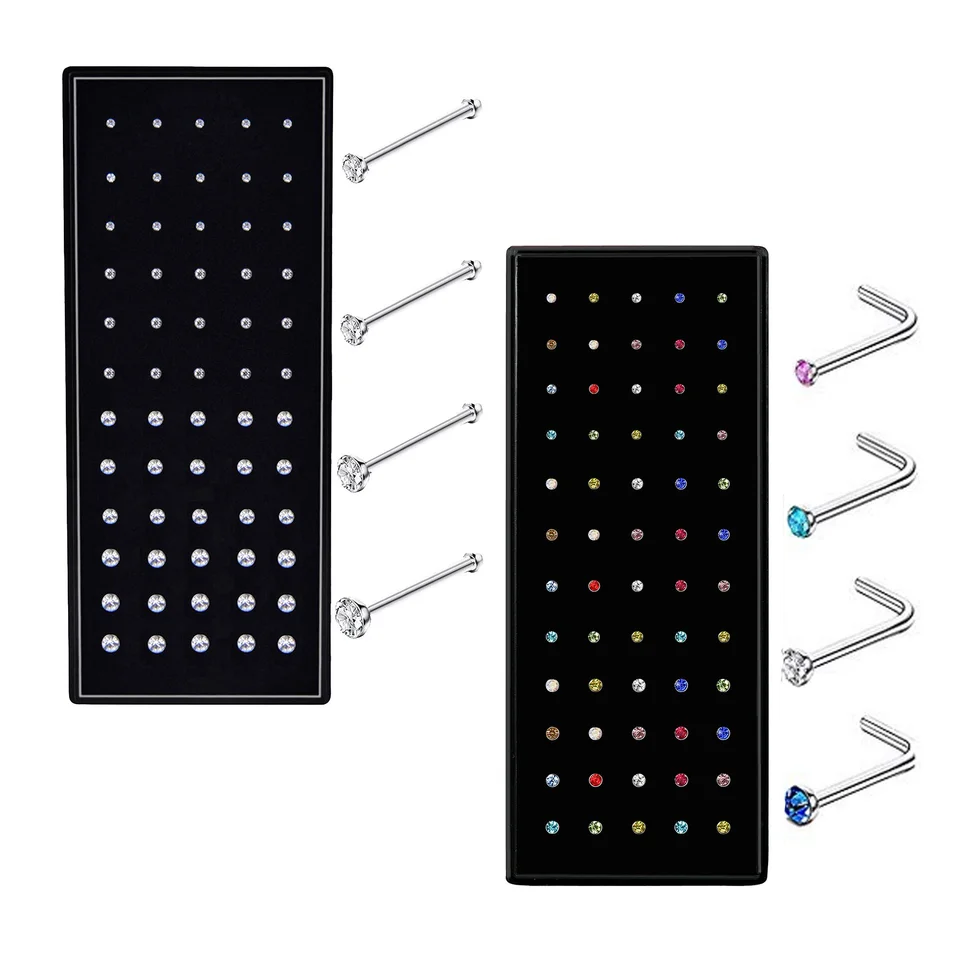 Drperfect 60ks z nehrdzavejúcej ocele Nosové čapy Kruhy Piercing Pin Dostrova šperky pre ženy pre ženy 20G-22G 1,5 mm 2 mm 2,5 mm