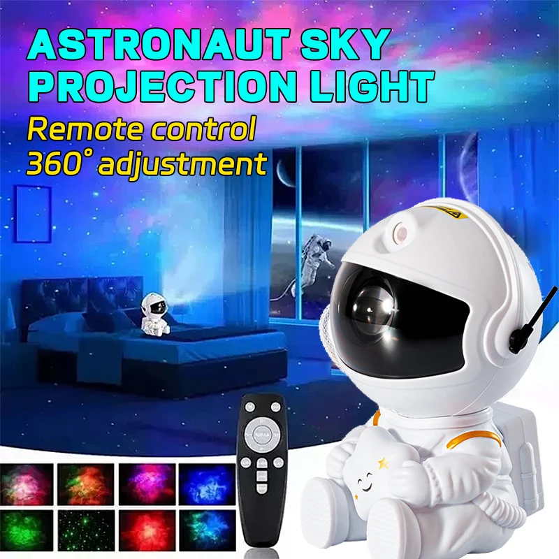 Druhá generácia modernizovaná astronaut hviezda Sky Projection Lamp Starry Atmosféra malá nočná lampa Spaceman laser hmlovina lampa