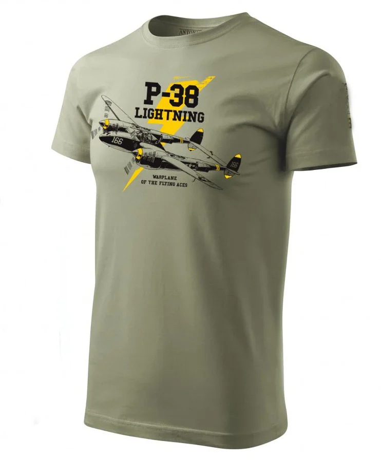 Druhá svetová vojna US Air Force P-38 Bleskové stíhacie lietadlo Tričko. Letné bavlnené krátke rukávy O-Neck Pánske tričko Nové S-3xl