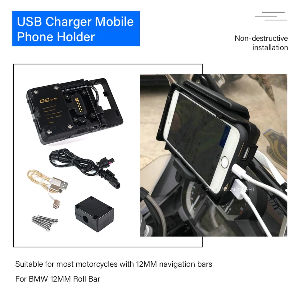 Držiak mobilného telefónu USB nabíjačku pre GS 1200 R1200GS R1250GS Adventure F900XR F850GS F750G 12 mm navigačné držiak STAND SOP