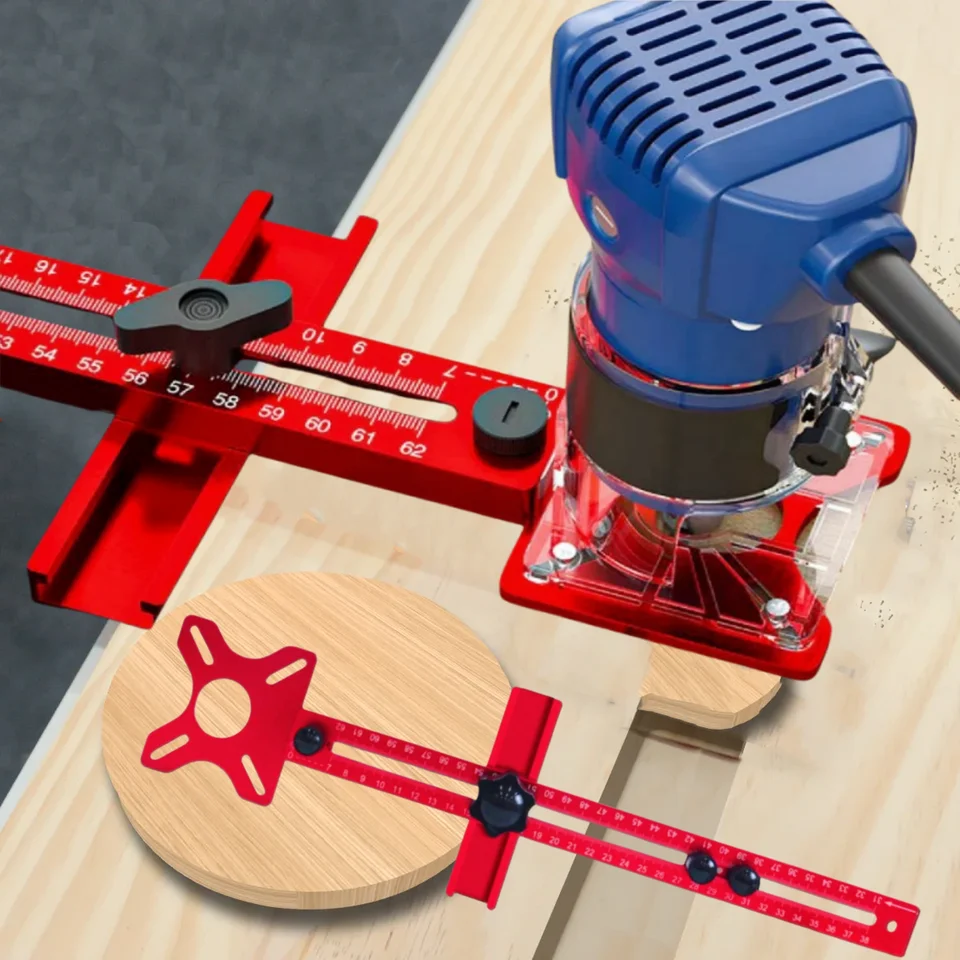 Držiak na drážku drážok na drevárstvo 3 v 1 Router Circle Cutting Jig Cutting a Fleging Circular Auxiliary Tool