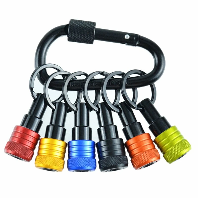 Držiak na držiak bitov 6pc -1/4in hex Drss Bit Bit Držitelia -pre matice, skrutkovač a vrtáky, zahŕňajú karabínu Keychain