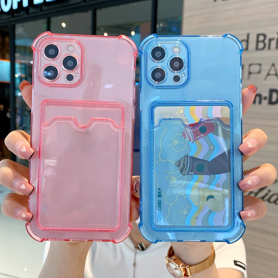 Držiak na tašku karty Clear Puzdro pre telefón pre Xiaomi Redmi Note 8 9 10 11 Pro 10S 11S 9a 9c 10c Poco X3 Pro NFC Soft Cover Cover Cover Bumper Cover