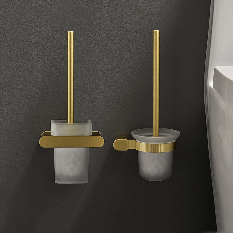 Držiak na toaletný kefový držiak kúpeľňa Čistenie Set Wall Mount Brushed Zlatá toaletná kefka sada kúpeľňa Hardware pre dom alebo hotel