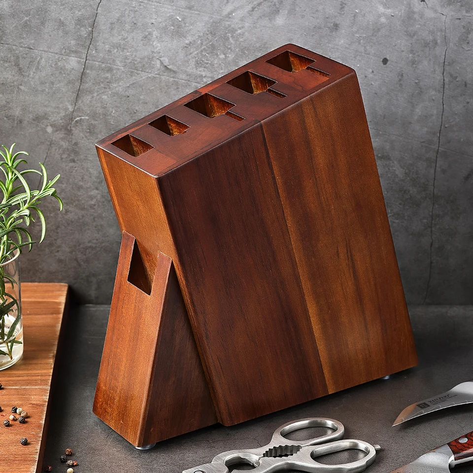 Držiak noža Xinzuo s výkonným blokom Acacia Wood Nôž bez nožníc Nožnice otvory päť slotov dizajn kuchyn