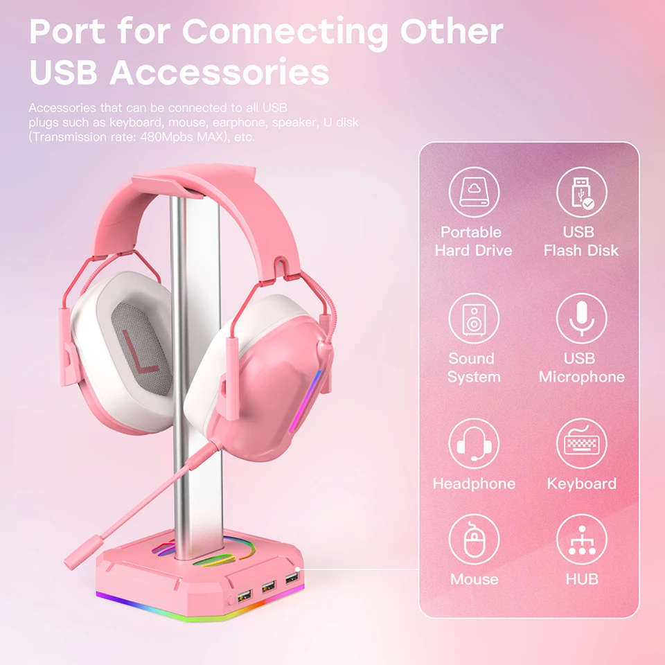 Držiak náhlavnej súpravy RGB s 3 USB2.0 portmi slúchadiel pre slúchadlá ukladanie priestoru PC PC Gamer Adsule pre všetky slúchadlá pre všetky slúchadlá