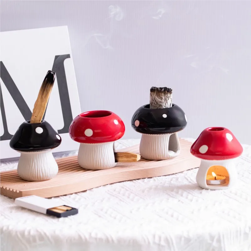 Držiak Palo Santo Roztomilý keramický hubový kadidlo horák držiak Mini Palo Sage Tray Ash Catcher pre domácu výzdobu meditáciu jogy