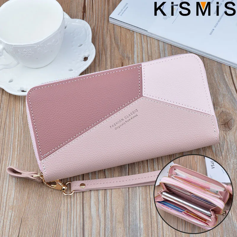 Držiak s koženou kartou PU Long Wallet PU Držiteľ veľkej kapacity HASP Zipper Coin COIN