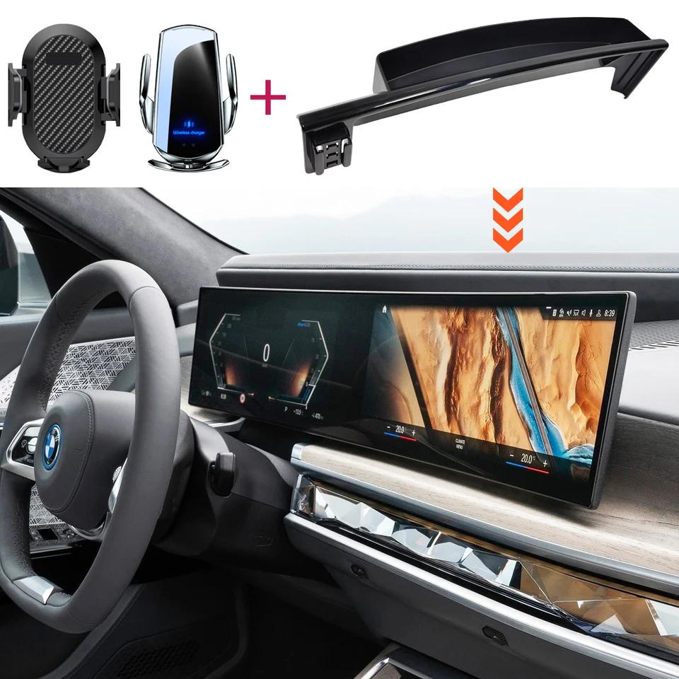 Držiak telefónu automobilov pre BMW i7 2023 2024 2025 Panel s obrazovkou pevná základňa Rýchle bezdrôtové nabíjanie Držiak telefónu Interiérové ​​príslušenstvo