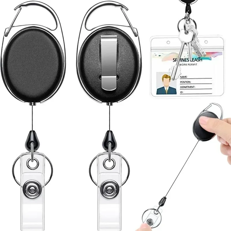 Držiaky navijákov na zatiahnuteľné odznaky, kovové ťažké služby so sponou na pás Carabiner a prsteňom pre držiak na identifikačnú kartu a kľúče