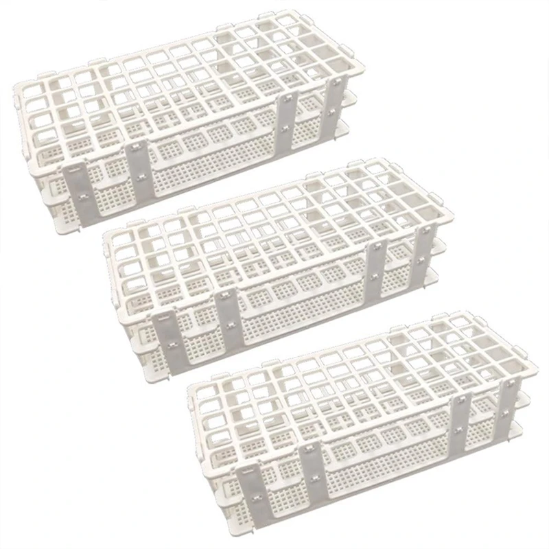 Držiaky plastových trubíc pre plastové skúmavky 3 ks, 60 jamiek, pre 16 mm testovacie trubice, biele, odnímateľné laboratórne trubice držiaka na stojan na trubicu (60 jamiek)