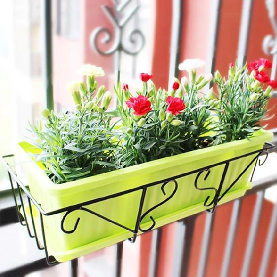 Držiteľ žľabového držiaka kvetináča alebo zábradlia držiaky biele robustné kované železo Anti-Rust Basket Flower Hanger