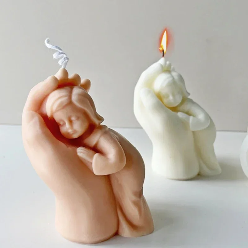 Držte detskú silikónovú sviečku pleseň 3D rodinná portrét Priepustné živice remeslá Casting Fold Ručne vyrábané mydlo výroba domácich umeleckých diel