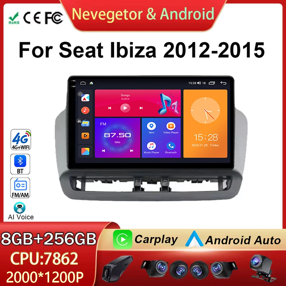 DSP BT Video Player Android Auto pre sedadlo Ibiza 2012-2015 Car GPS navigácia multimediálne 5G WiFi Stereo CarPlay No 2Din DVD