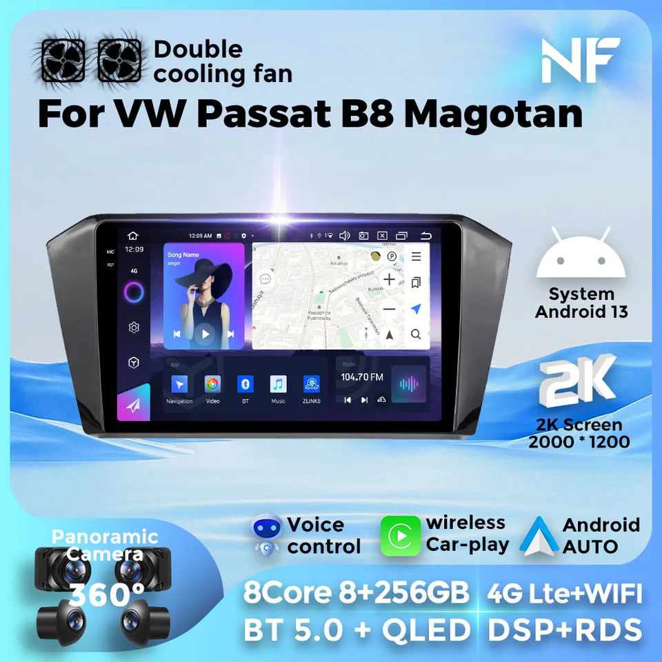 DSP QLED obrazovky Android13 Automobilie Smart CarPlay Audio pre VW Passat B8 Magotan GPS navigačné stereofónne video prehrávač