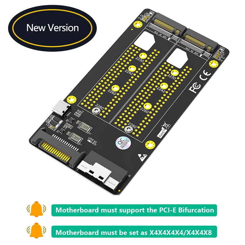 Dual M.2 NVME M Kľúč k SFF-8654 8i Adaptér SATA Typ C Power Dodávka Základná doska Podpora Bifurcation M2 SSD Riser Card doska