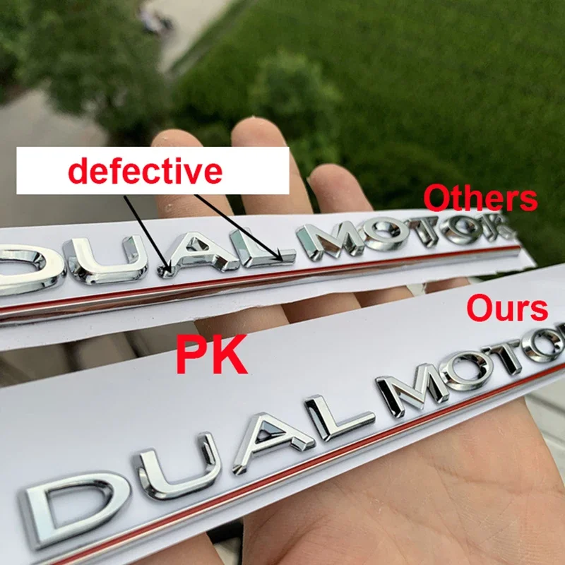 Dual Motor podčiarknutý znak písmen pre Tesla Model 3 Styling automobilu Opätovné nasadenie vysoko výkonného kmeňa odznaku Chrome Black