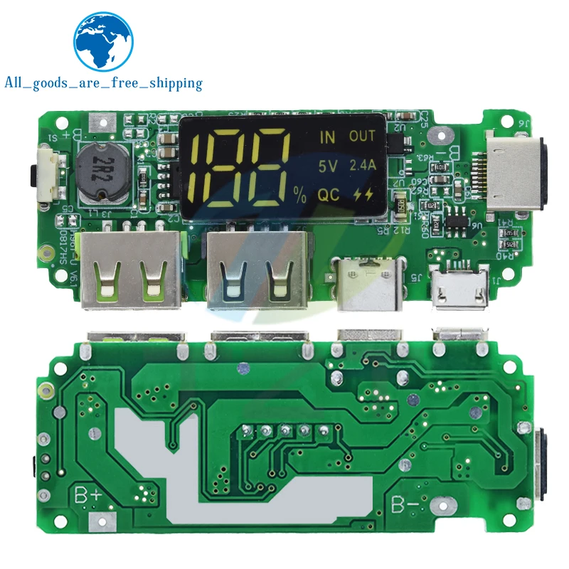 Dual USB 5V 2.4A Micro/Type-C USB Digital Display Mobile Power Bank Hlavná doska 12W Podpora mobilného telefónu Rýchly poplatok