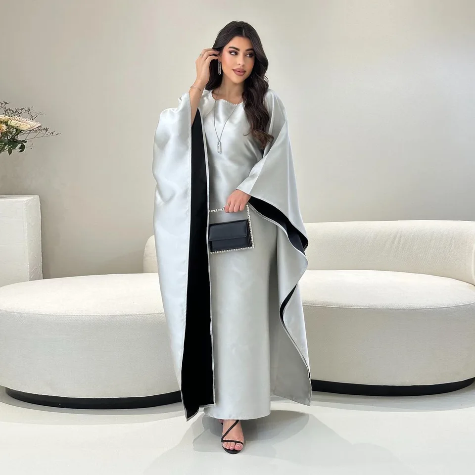 Dubai Black Abaya Šaty luxusné Saudská Arábia Moslimské skromné ​​oblečenie pre ženy Islam tureckú párty pevná farba rúž Ramadan Kaftan