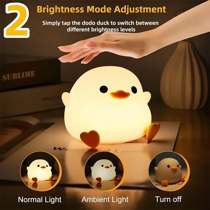 Duck Night Light, Silikone LED nočné svetlo nočného svetla, roztomilé stmievateľné nočné svetlo škôlky, nabíjateľné detské izby dekorácia
