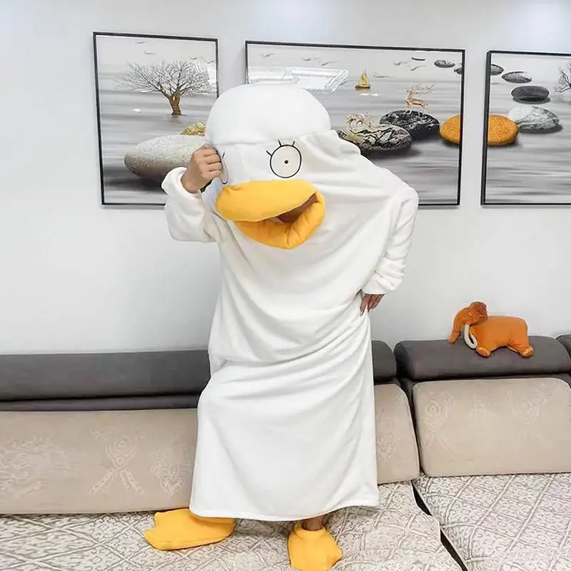 Duck Onesie pyžamy prikrývka Alžbety kačica cosplay kostýmov kombinézy zimné flanel halloween dospelé kreslené pyžamy s kapucňou s kapucňou