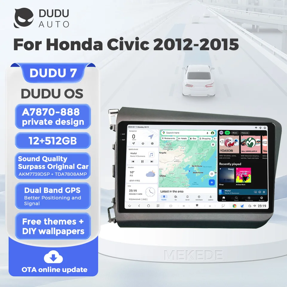 Duduauto 9 -palcový systém Android OS Systém Car Radio Multimedia Player GPS Navigation Carplay Auto pre Honda Civic 9 FB FK FD 2012 - 2015
