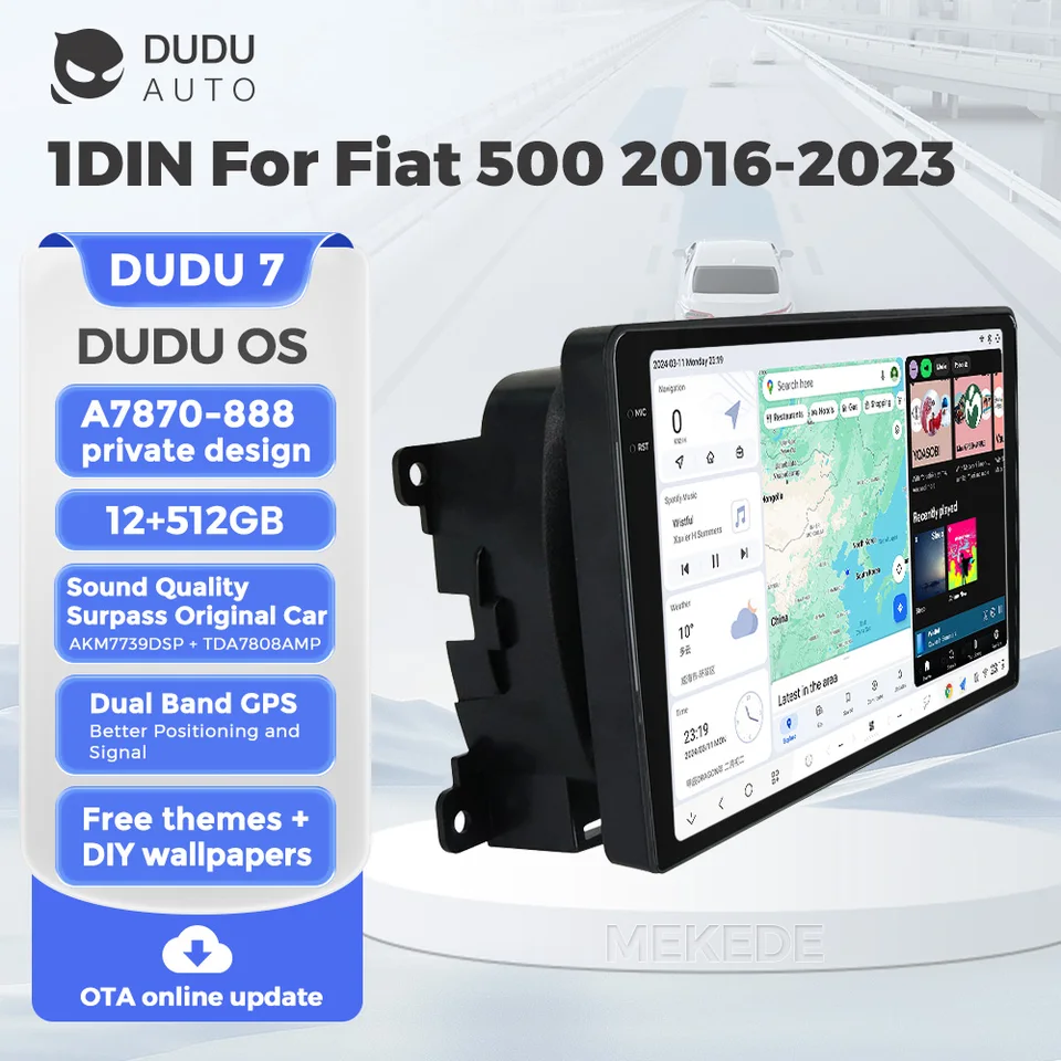 Duduauto Dual GPS Intelligent System Car Radio Stereo CarPlay Dudu7 pre Fiat 500 2016-2023 Autoradio Multimedia Player A7870 DSP